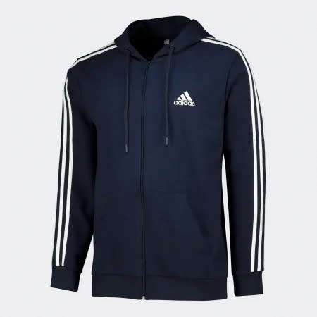 adidas Men`s Essential 3 Stripes Full Zip Hoodie Blue GA1659 Size Medium