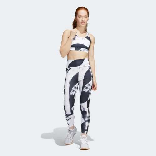 adidas Women`s AEROREADY DESIGNED TO MOVE GRAPHIC HIGH-WAIST TIGHTS Black/ White HD6891 Size Medium