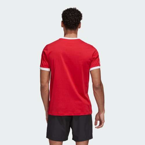 adidas Men`s MANCHESTER UNITED 3-STRIPES TEE Real Red HE6657 Size Large
