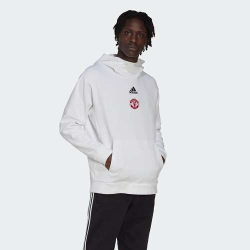 adidas Men`s Manchester United Travel Hoodie WHITE HE6643 Size Medium