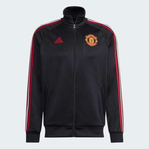adidas Men`s MANCHESTER UNITED 3-STRIPES TRACK TOP BLACK HE6671 Size Large