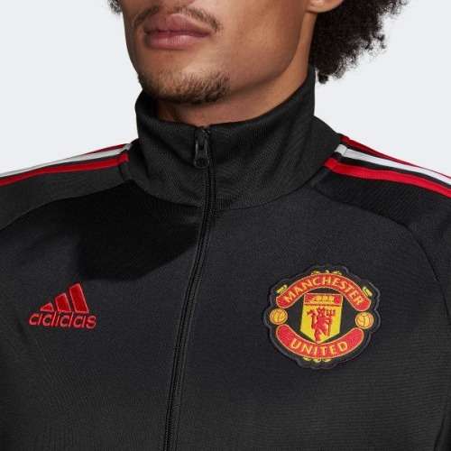 adidas Men`s MANCHESTER UNITED 3-STRIPES TRACK TOP BLACK HE6671 Size Large