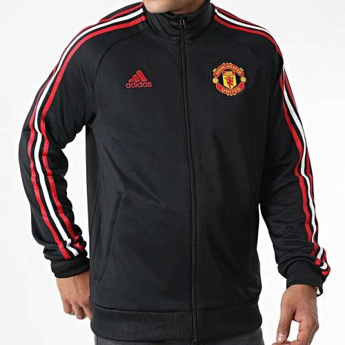 adidas Men`s MANCHESTER UNITED 3-STRIPES TRACK TOP BLACK HE6671 Size Large