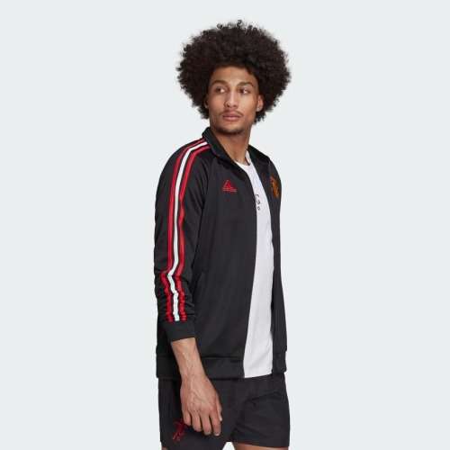 adidas Men`s MANCHESTER UNITED 3-STRIPES TRACK TOP BLACK HE6671 Size Large