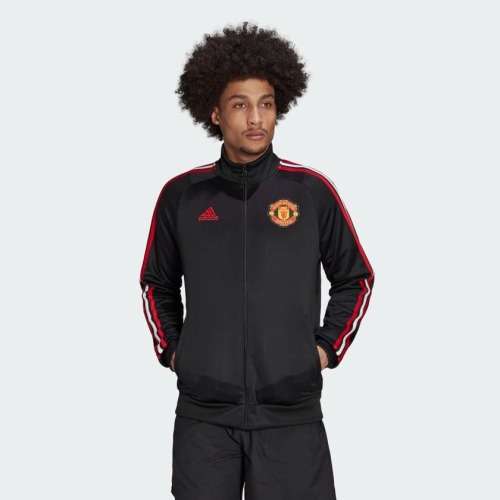 adidas Men`s MANCHESTER UNITED 3-STRIPES TRACK TOP BLACK HE6671 Size Large