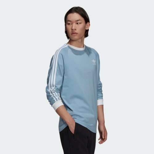 adidas Men`s ADICOLOR CLASSICS 3-STRIPES LONG SLEEVE TEE Magic Grey GA2355 Size Medium