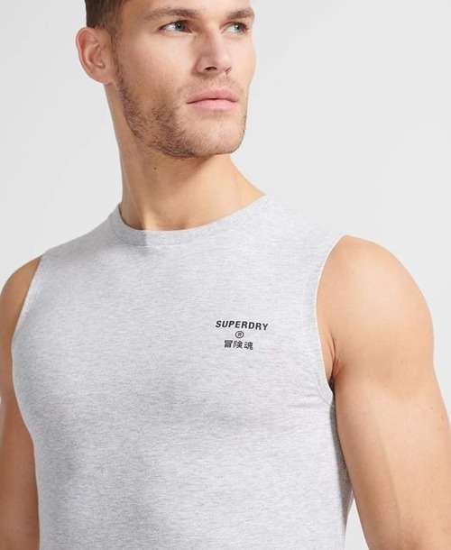 Superdry Men`s Training Core Sport Tank Top Mottled Grey Size Medium