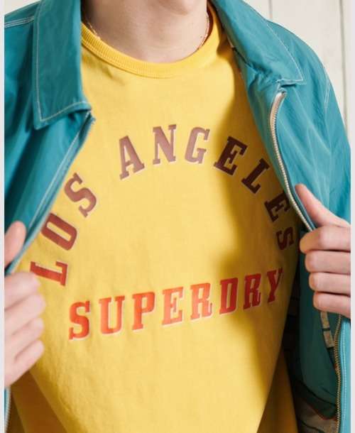 Superdry Men`s Boho Cut Off Graphic Vest Yellow Size XL