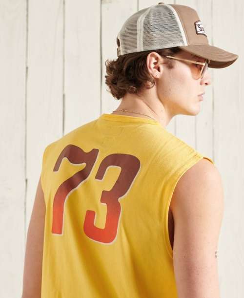 Superdry Men`s Boho Cut Off Graphic Vest Yellow Size XL