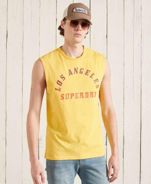 Superdry Men`s Boho Cut Off Graphic Vest Yellow Size XL