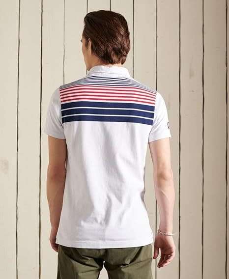 Superdry Men`s Organic Cotton Stripe Polo Shirt M1110259A SLIMFIT OPTIC CHEST STRIPE Size Medium