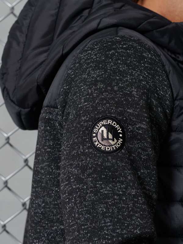 Superdry Men`s Storm Hybrid Zip Up Hooded Jacket Black M2010377A Size Medium