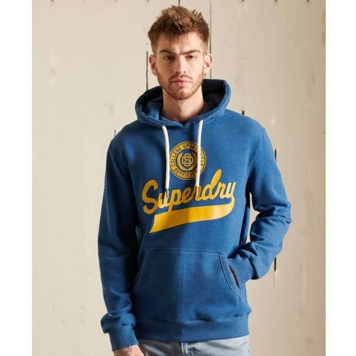Superdry Men`s SCRIPT STYLE COLLEGIATE HOODIE BLUE M2011386A Size Medium