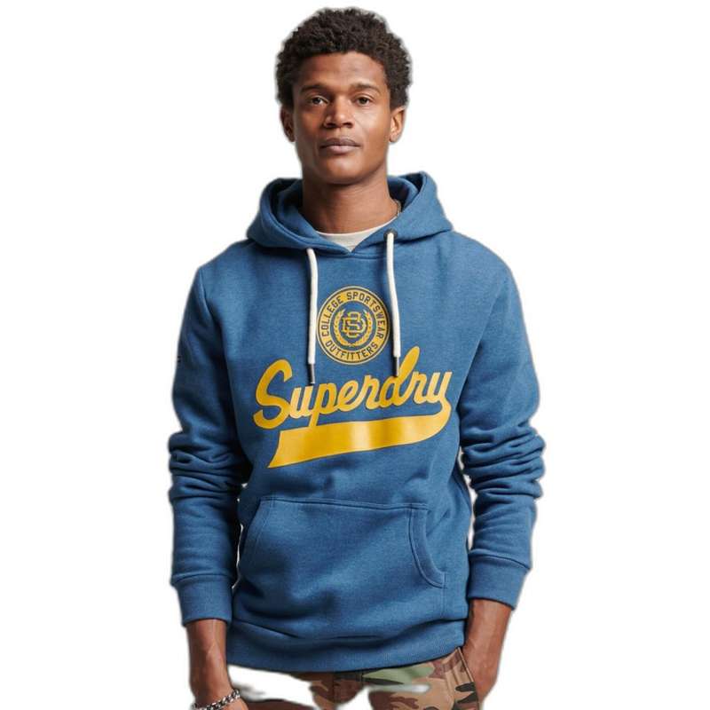 Superdry Men`s SCRIPT STYLE COLLEGIATE HOODIE BLUE M2011386A Size Medium