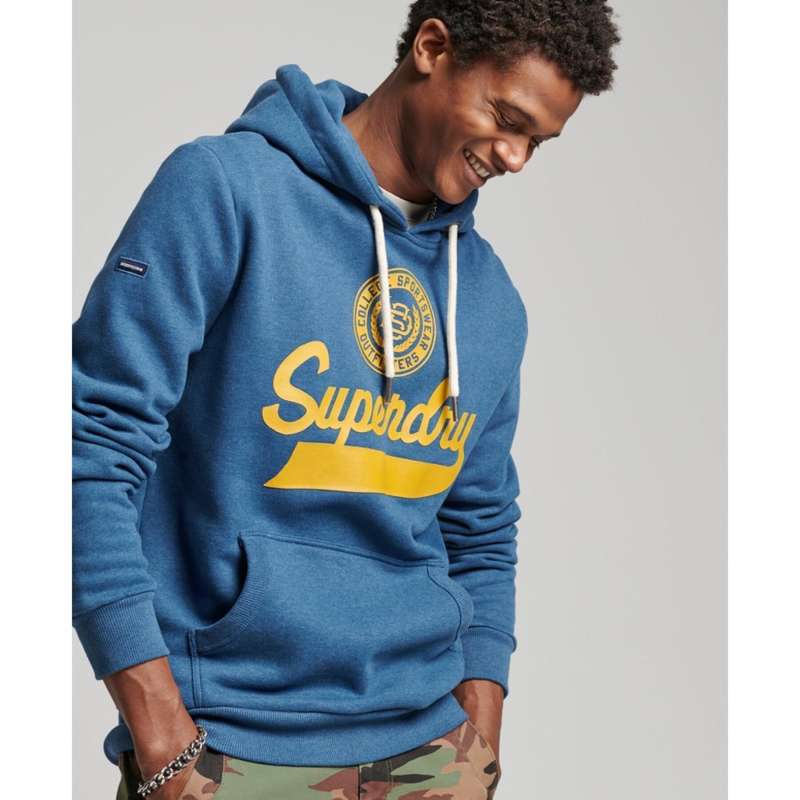 Superdry Men`s SCRIPT STYLE COLLEGIATE HOODIE BLUE M2011386A Size Medium