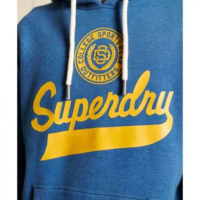Superdry Men`s SCRIPT STYLE COLLEGIATE HOODIE BLUE M2011386A Size Medium