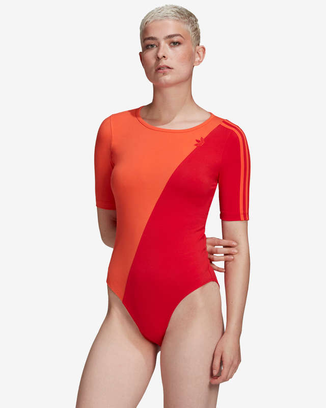 adidas Women`s Adicolor Sliced Trefoil Bodysuit Semi Solar Red GN2821 Size Medium