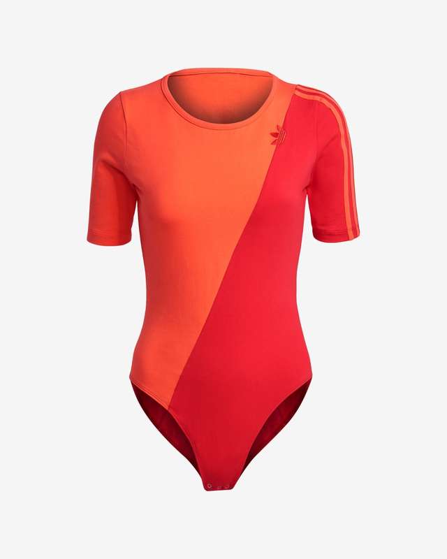 adidas Women`s Adicolor Sliced Trefoil Bodysuit Semi Solar Red GN2821 Size Medium