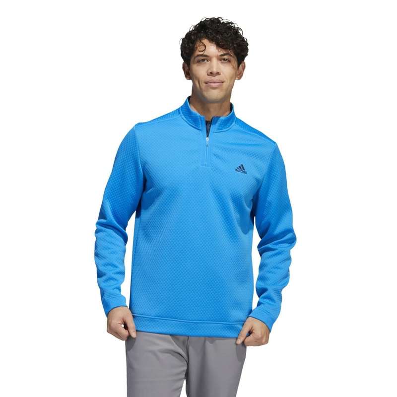 adidas Men`s Primegreen Water-Resistant 1/4 Zip Golf Sweatshirt Blue Rush HC5574 Size Medium
