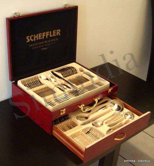 Scheffler 84 pcs cutlery set heavy stainless steel 18/10,wooden canteen with drawer