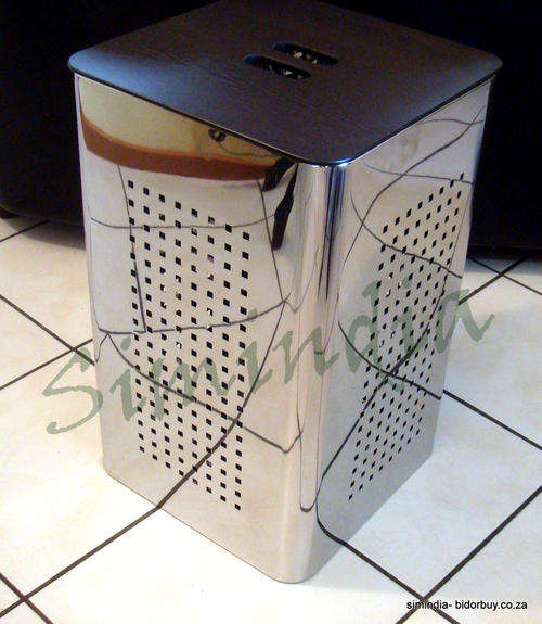 New Arrivals - 78 Litre Square Stainless Steel Laundry Basket with Wooden LID