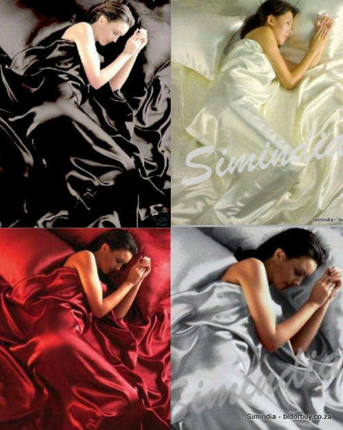 SEXY QUEEN CHARMEUSE SATIN SHEET SET BY SCENT-SATION. Choose from Red, Black, Silver & Ivory