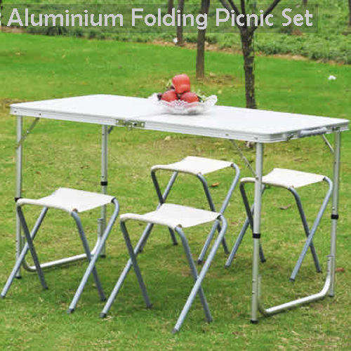 Portable Aluminum Picnic Table with 4 Stools Folding Table Set