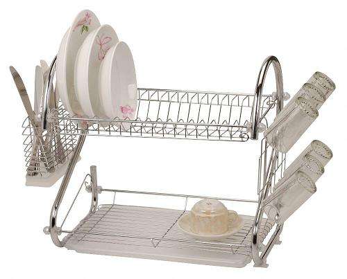 2 LAYER DISH DRAINER CUTLERY HOLDER S STEEL CHROME 2 TIER DISH DRAINER