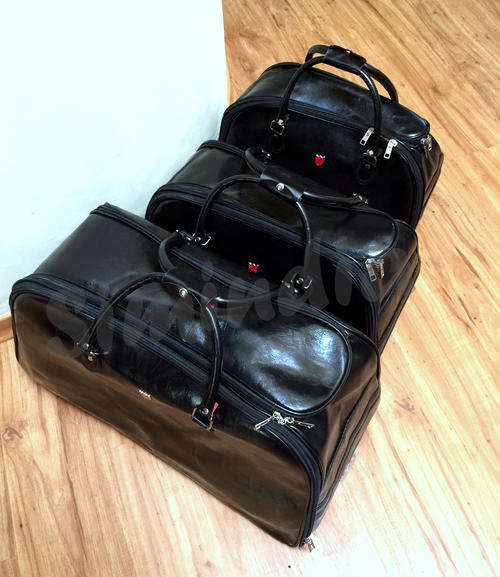 Set of 3 High Quality Duffle Luggage Bags with Roller Wheels - BLACK