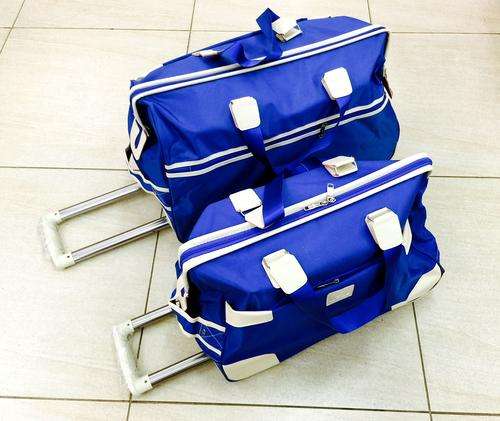 Set of 2 High Quality Duffle Luggage Bags with Roller Wheels - Blue Colour