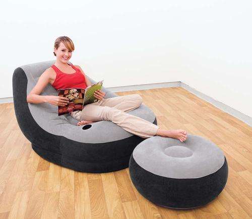 Intex Ultra Inflatable Camp Home Chaise Lounge Chair Dorm Seat Sofa With Ottoman