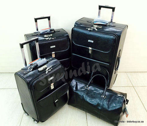 Set of 3 Suitcases & 1 Duffle Bag with Universal Wheels - High Grade PU Leather - Black