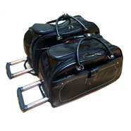 Set of 2 High Quality Duffle Luggage Bags with Roller Wheels - BLACK