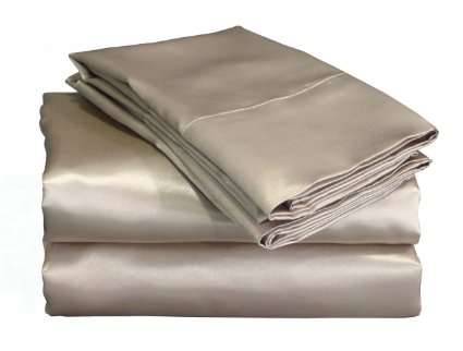 SEXY HOT CHAMPAGNE SATIN SHEET QUEEN SIZE SET BY SCENT-SATION.