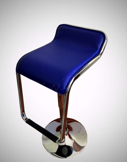Adjustable Bar Stool with Padded Seat, Foot Rest, Backless, 360 Degree Swivel - Blue Leatherette
