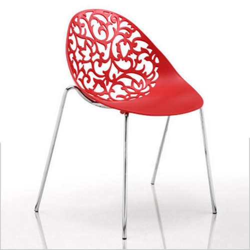 Modern Stacking Red Plastic Chair With Metal Legs