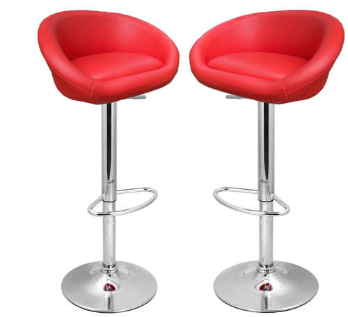 Set of 2 Red Faux Leather Cup Breakfast Kitchen Bar Stool
