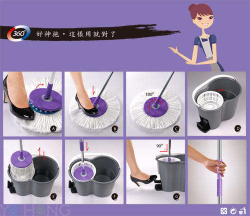Saves Electricity 360 Degree Rotating Dry Mop Spin & Go. Comes with 2 mop heads and one bucket