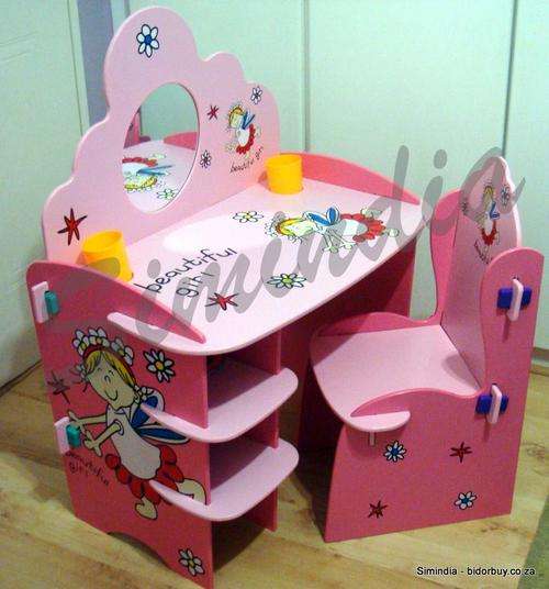 New Pink Large Princess Study/ Dressing Table, Chair and Mirror Set