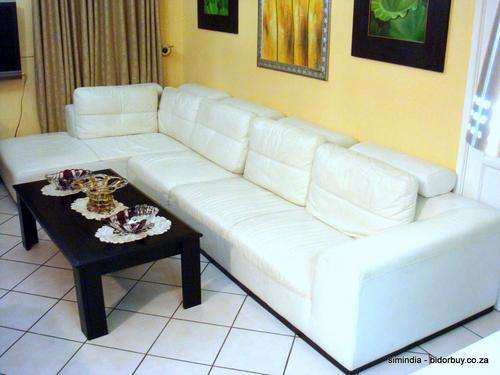 Pure Leather L Shape Corner  Couches Matt White in Good Condition