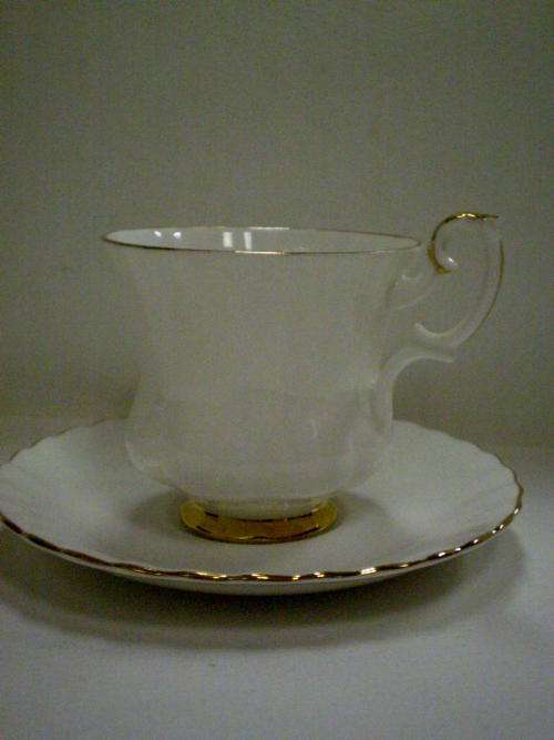 ROYAL ALBERT COFFEE CUP & SAUCER - CLASSIC WHITE & GOLD VAL D'OR PATTERN