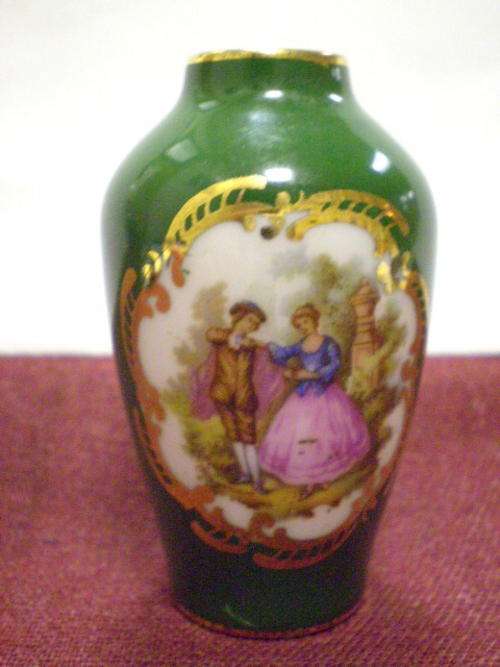 SMALL GOUDEVILLE  LIMOGES  VASE IN GREEN & GOLD