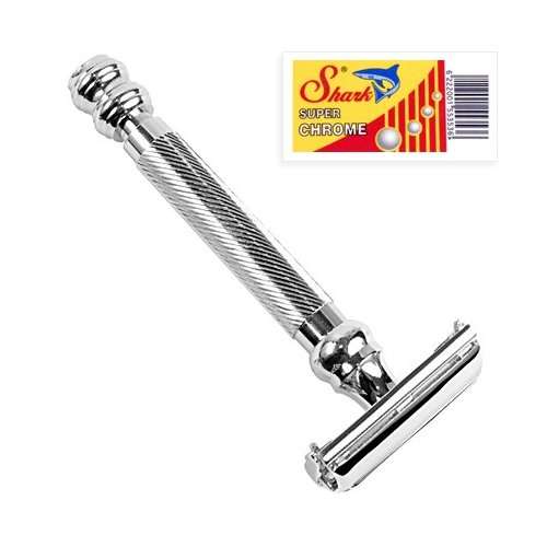 Parker 99R - Long Handle SUPER HEAVYWEIGHT Butterfly Open Double Edge Safety Razor & 10 Shark Super