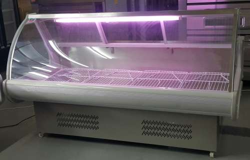 1.5M MEAT DISPLAY FRIDGE FOR SALE / COMMERCIAL REFRIGERATED DISPLAY CASE / CURVED GLASS FRONT FRIDGE