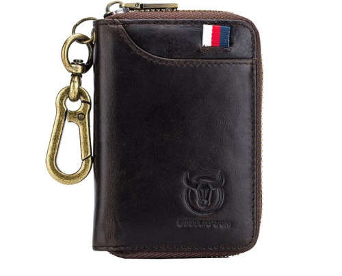 BULLCAPTAIN Genuine Leather Men&Women Key Wallet Unisex RFID Blocking (DARK BROWN) (KB 474)