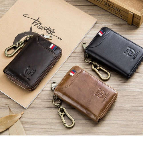 BULLCAPTAIN Genuine Leather Men&Women Key Wallet Unisex RFID Blocking (DARK BROWN) (KB 474)