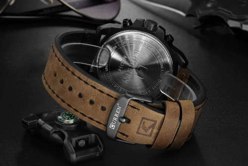 CURREN Genuine Leather Mens Watches Top Luxury Brand Waterproof Sport Wrist Watch Chronograph Quartz