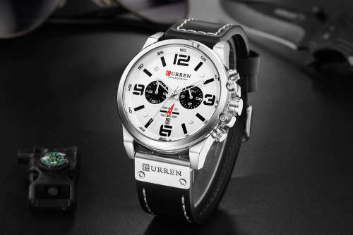 CURREN Genuine Leather Mens Watches Top Luxury Brand Waterproof Sport Wrist Watch Chronograph Quartz