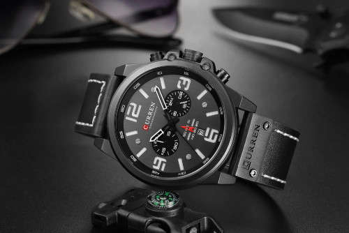 CURREN Genuine Leather Mens Watches Top Luxury Brand Waterproof Sport Wrist Watch Chronograph Quartz