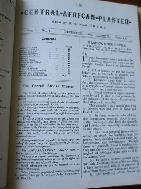 No 726/1000. THE CENTRAL AFRICAN PLANTER. Vol1 Sep 1895 - Aug 1896